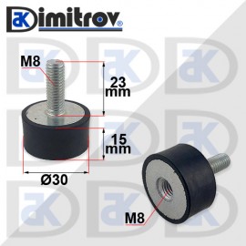 Антивибрационен тампон М 8 х Ø 30 х 15 mm